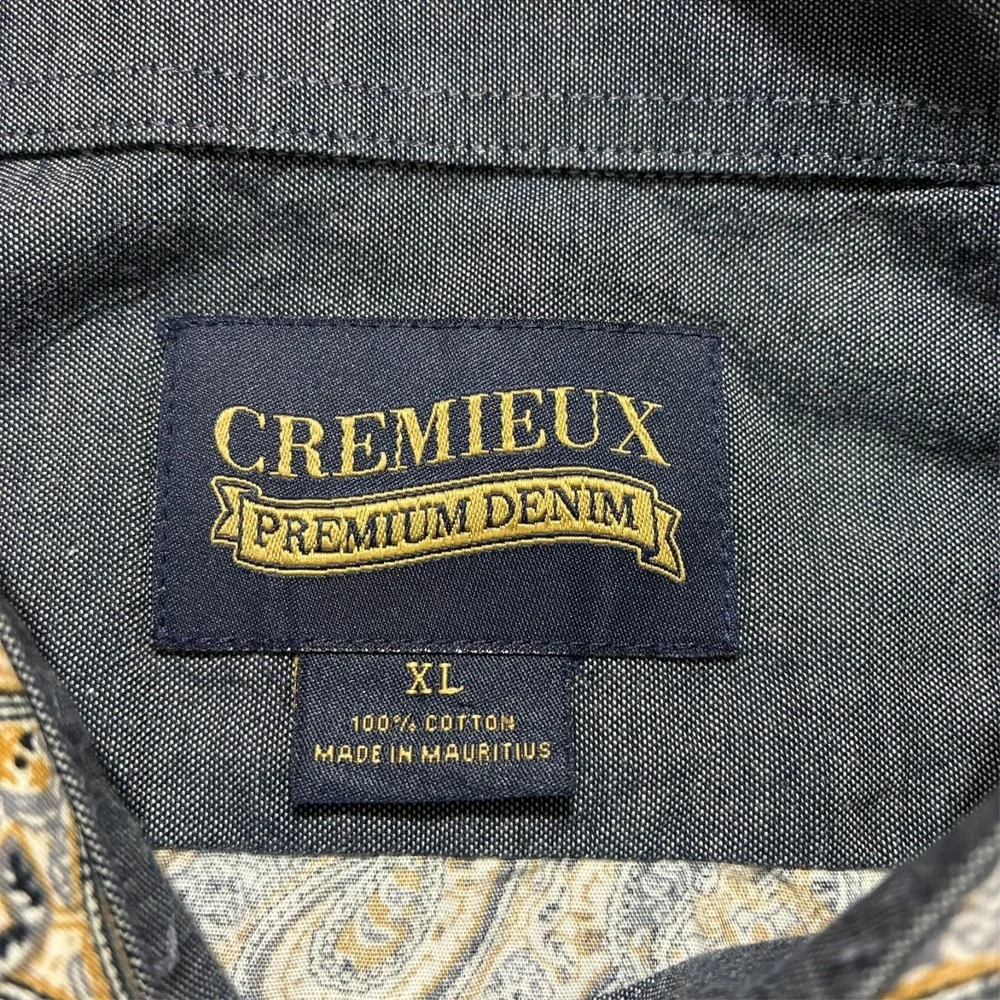 Cremieux Premium Denim Button Up Shirt Mens Size‎ XL Paisley Print Long Sleeve